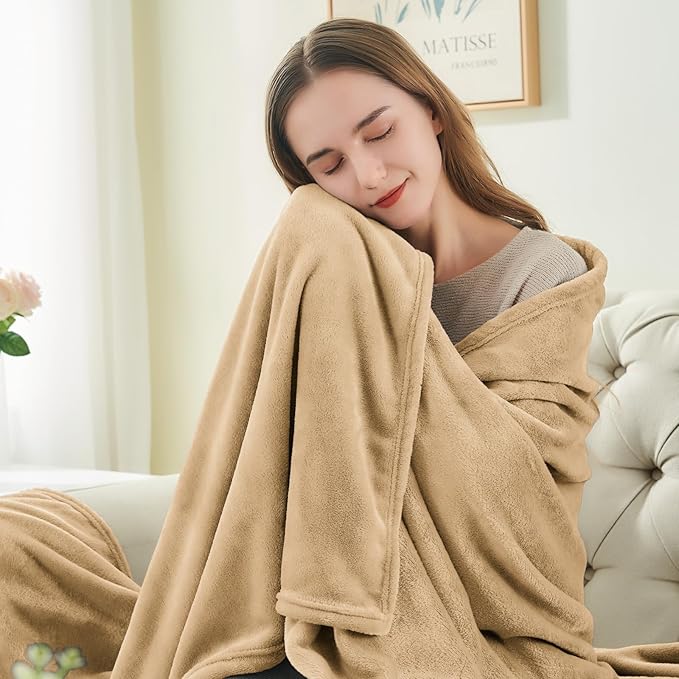 BEDELITE Fleece Blankets Queen Size Light Camel Throw Blankets - Image 3