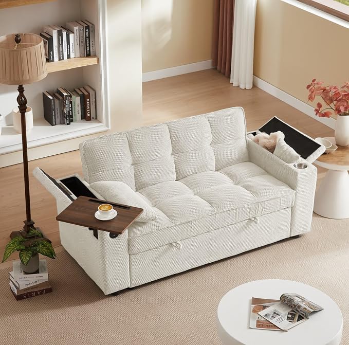 oaaktu Large Size Convertible Sleeper Sofa Bed, Polka dot Velvet Pull Out Futon - Image 3