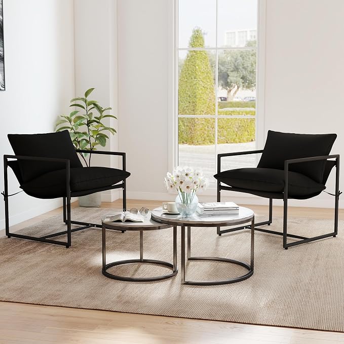 Kromax Sling Accent Chair, Cozy Living Room Chairs, Square Metal Frame - Image 6