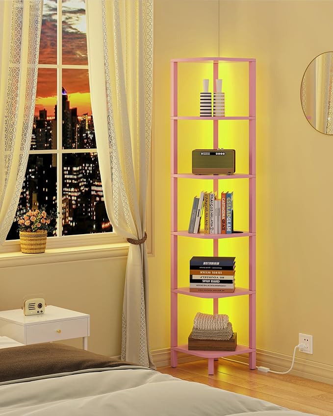 TUTOTAK Corner Shelf with LED Light, 6-Tier Corner Bookshelf - Image 3