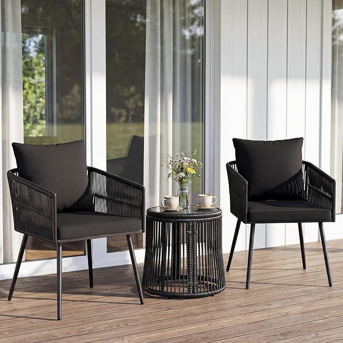 Tangkula 3 Pieces Patio Rattan Bistro Conversation Set, Outdoor All-Weather - Image 2