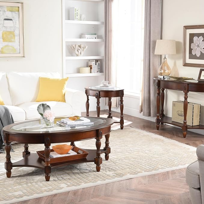 Traditional Solid Wood Oval Coffee Table, Elegant Center Table - Image 8