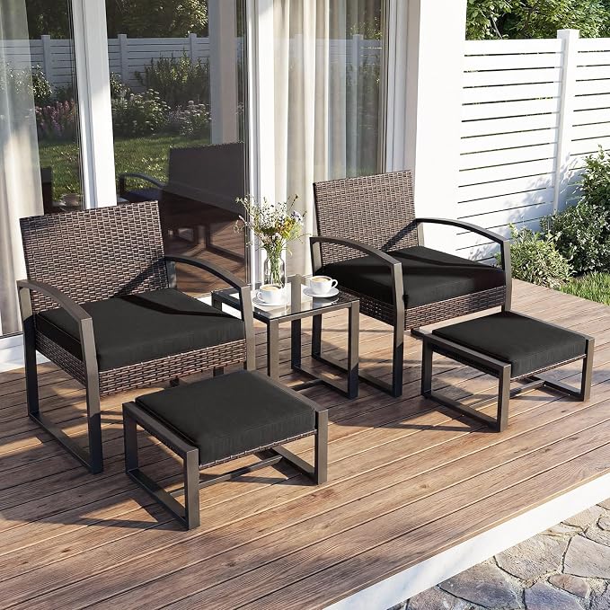 Tangkula 5 Pieces Wicker Patio Conversation Set, Outdoor PE Rattan Chair - Image 3