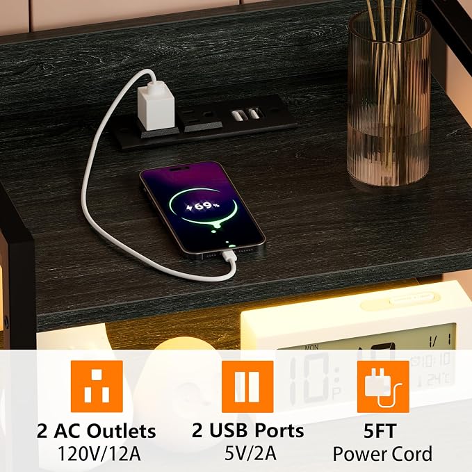 Furnulem Night Stand with Charging Station, Tall Black Dresser - Image 5