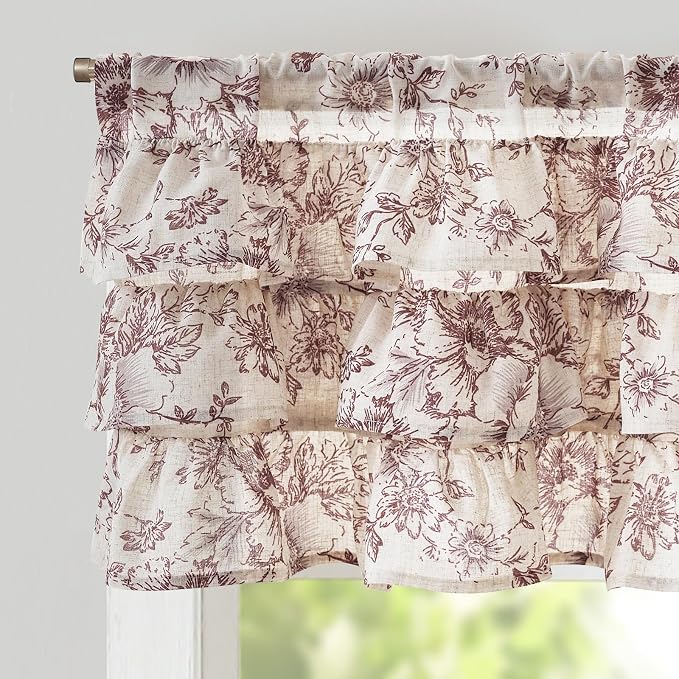 jinchan Ruffled Floral Valance Linen Shabby Chic Small Window Curtain 18 Inch by JINCHAN