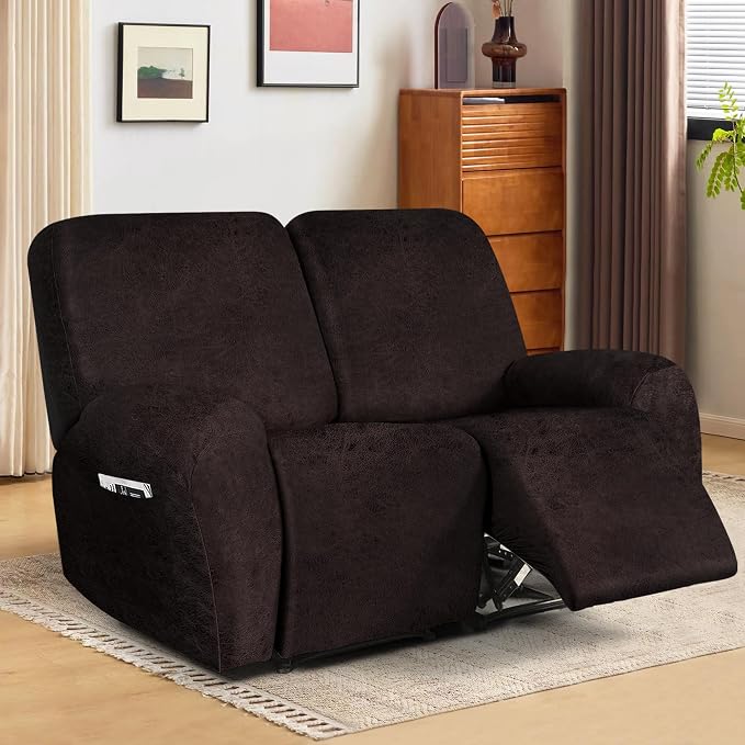ANARACHON Leather Look Loveseat Recliner Cover, 6-Pieces Stretch Dual Recliner - Image 2