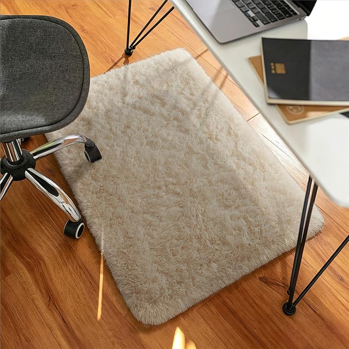 Ophanie Small Rug Washable Non Slip Throw Bedside Area Rugs, Fluffy Soft Beige - Image 6