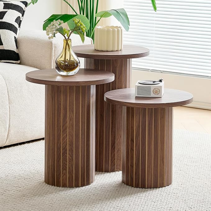 Round Nesting Coffee Table Set of 3 Mid Century Modern Wood Round Coffee Tables by Unknown