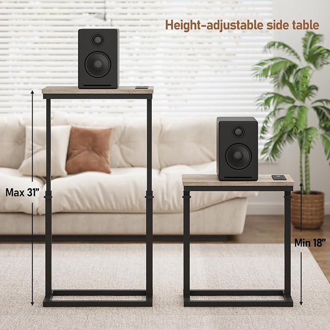 TUTOTAK End Table with Charging Station, Side Table, Tall Couch Table, Sofa - Image 2