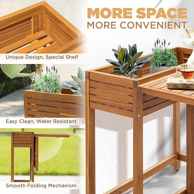 IDZO Natural 3-Piece Bistro Set: Foldable 400lbs Chairs, 220lbs Shelf Table - Image 3
