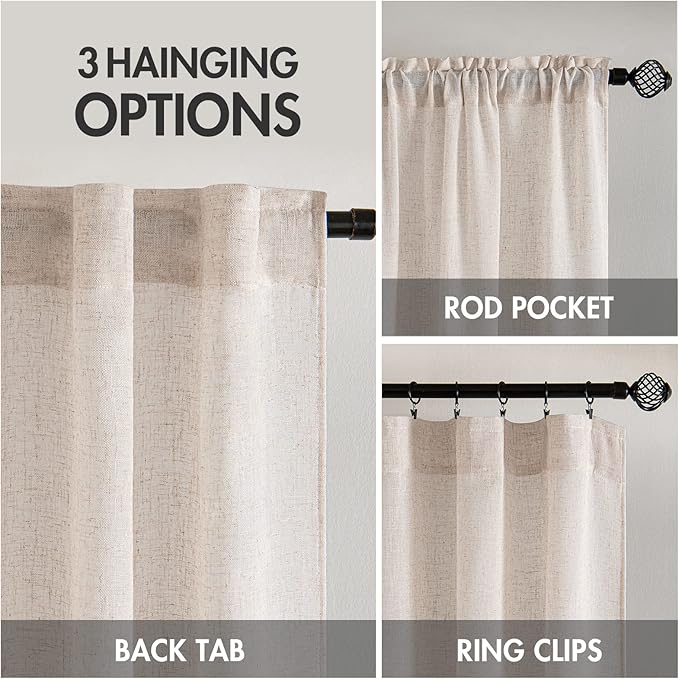 MIULEE Natural White Linen Curtains 80 Inch Length 2 Panels - Image 3