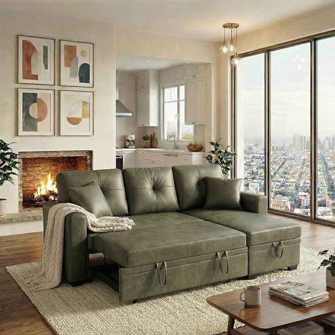 L Shaped Sectional Couch with Storage and Pull Out Bed, 3 Seater Sleeper Sofas - Image 5