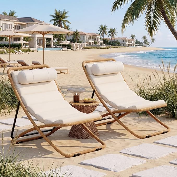 Outdoor Chaise Lounge Chair Set of 2, Patio Chaise Lounge Recliner, Poolside - Image 5