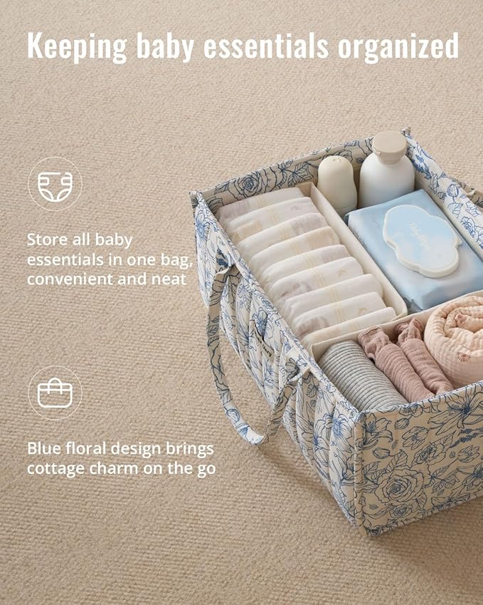 Blissful Diary Floral Diaper Caddy Organizer, Stylish Nursery Storage Basket - Image 2