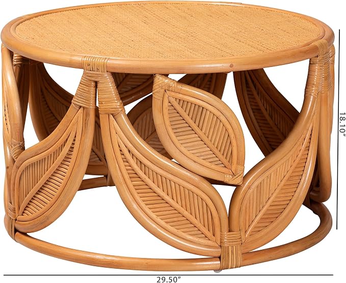 Bali & pari Raflesia Modern Bohemian Natural Rattan Coffee Table - Image 3