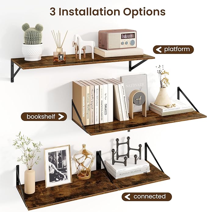 Fun Memories Floating Shelves for Wall, 12 Inch Deep Floating Shelves Set of 2 - Image 4
