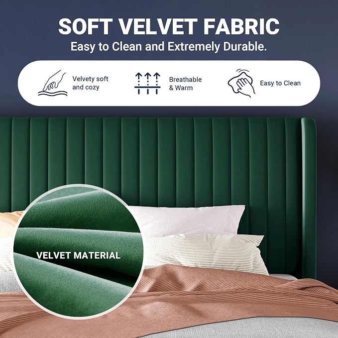 Allewie Full Size Bed Frame/Velvet Upholstered Platform Bed/Vertical Channel - Image 6