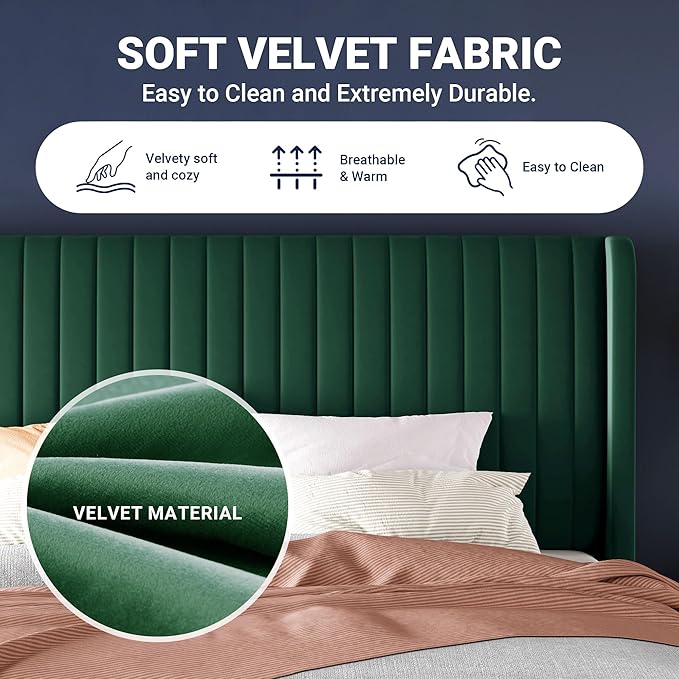 Allewie King Size Bed Frame/Velvet Upholstered Platform Bed/Vertical Channel - Image 6