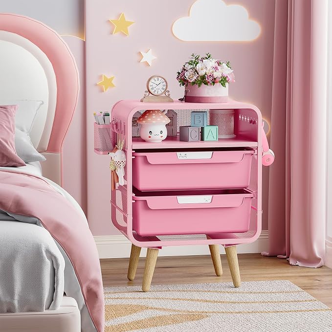 SYKIARIOL Pink Nightstand, Cute End Table - Image 2