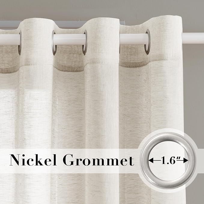 H.VERSAILTEX Natural Linen Curtains Semi-Sheer Curtains Nickel Grommet Privacy - Image 2