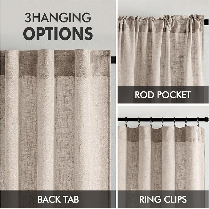 MIULEE Natural Linen Curtains 90 Inch Long 2 Panels - Image 3