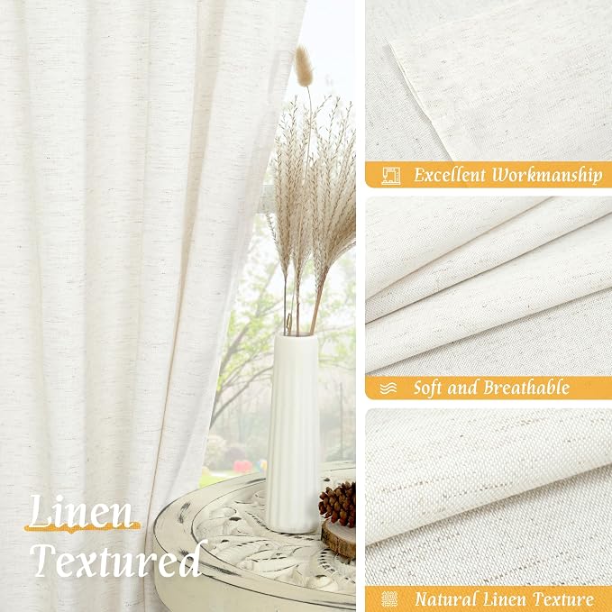 LAMIT Light Filtering Linen Curtains 54 Inches Long - Image 7