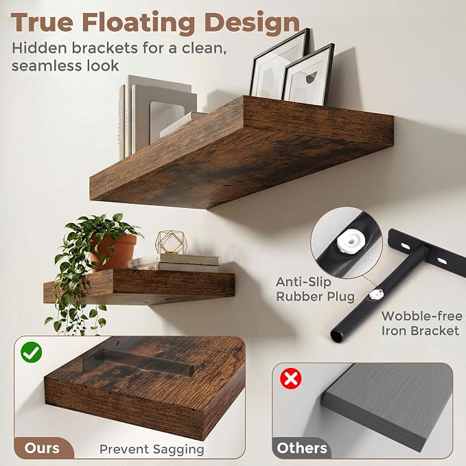12 inch Deep Floating Shelves for Wall, 72 inch Wide Engineered Wood Wall - Image 4