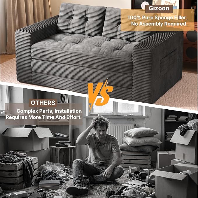 Gizoon Boneless Convertible Floor Sofa Bed, Corduroy 2 Seater Lounge Sleeper - Image 8