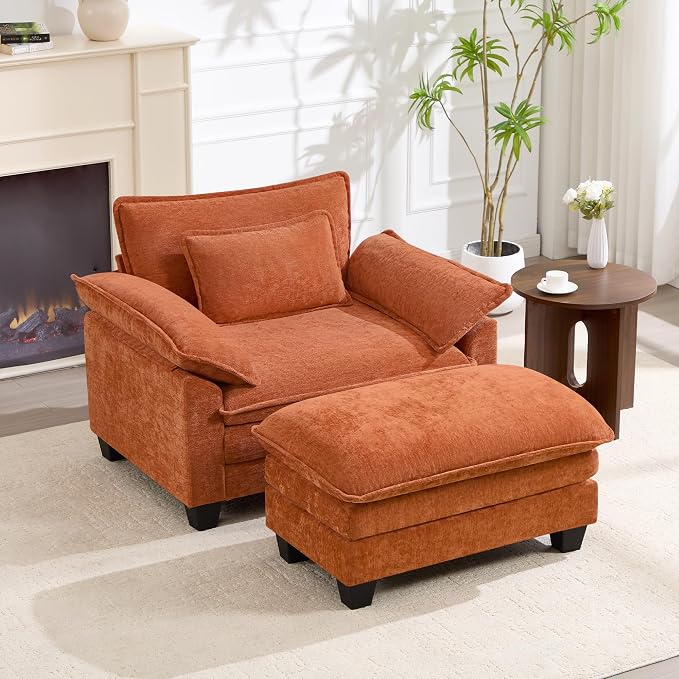 Oversized Accent Chairs with Ottoman Set of 2, Modern Comfy Reading Chair - Image 6