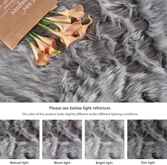 ORINOVA Light Silver Gray Faux Washable Shaggy Fur Rugs - Image 8