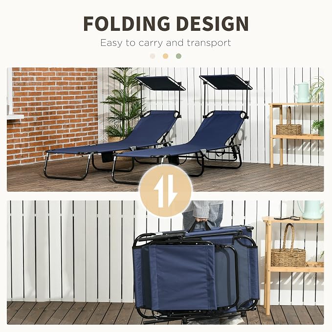 Outsunny Folding Chaise Lounge Pool Lounge Chairs Set of 2, Outdoor Sun Tanning - Image 6