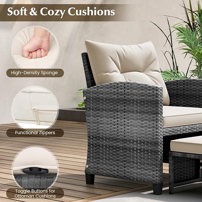 Tangkula 5 Pieces Patio Conversation Set, PE Wicker Rattan Outdoor Furniture Set - Image 7