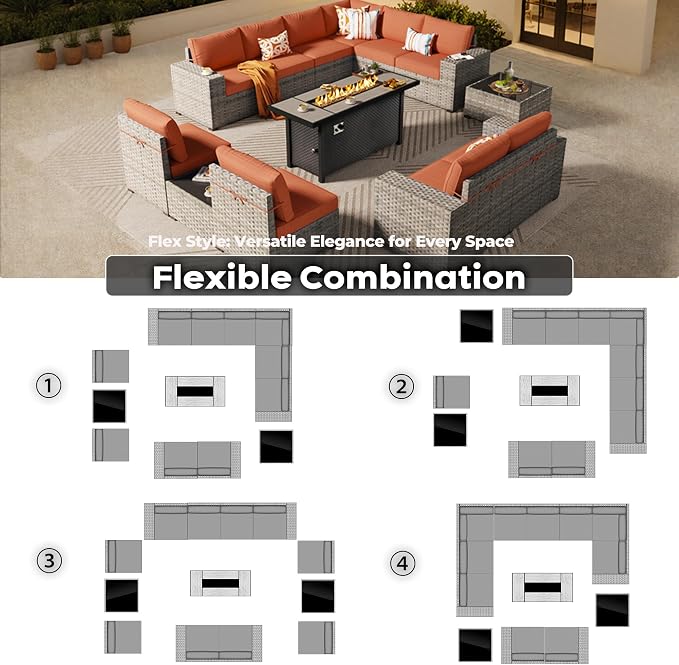 ovios 13 Pieces Patio Furniture Set, Outdoor Wicker Sectional Sofa - Image 2