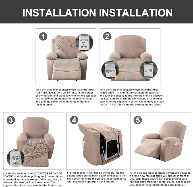 Genina Recliner Chair Covers, Stretch Reclining Chair Cover, Recliner Sofa - Image 7
