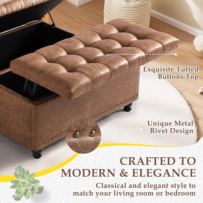 36" Large Square Ottoman with Storage, Tufted Upholstered Storage Ottoman with - Image 8