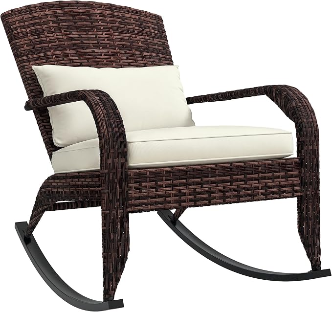 Outsunny Outdoor Wicker Adirondack Rocking Chair, Patio Rattan Rocker Chair by Outsunny