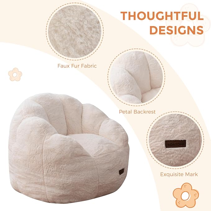 MAXYOYO Kids Bean Bag Chair, Floral Shaped Bean Bag Sofa, Plush Faux Fur - Image 4