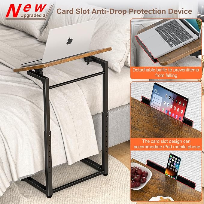 Tv Tray Table Set of 2, 8-Level Adjustable Height Couch Side Table，90° Tilt - Image 5