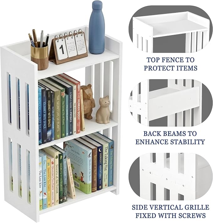 HAYOFAMY Bookshelf, Bookcase for Small Spaces, 3 Tier White Book Organizer - Image 7