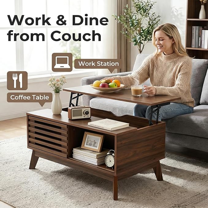 Lift Top Coffee Table with Storage 35 in, Mid Century Modern Living Room Table - Image 4
