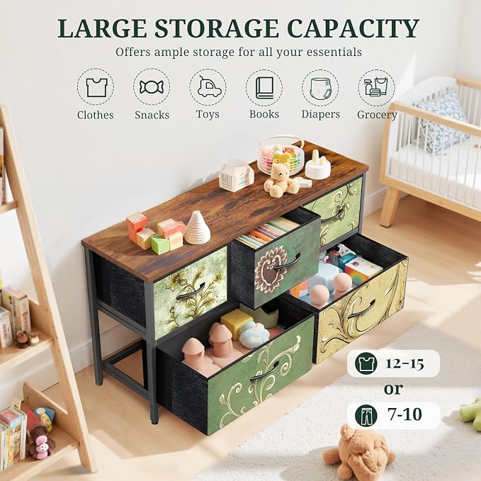 5-Drawer Dresser for Bedroom, Anti-Tip Wide Storage Organizer Fabric Chest of - Image 5