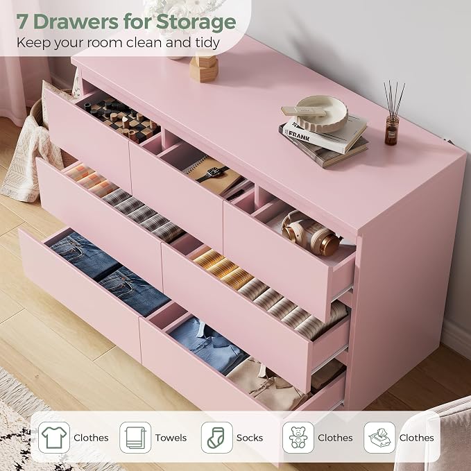 Jocoevol Modern Pink 7 Drawer Dresser - Image 3