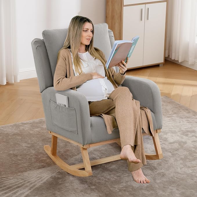 HCHAIRH Rocking Chair Nursery, Upholstered Fabric Nursing Rocking Chairs - Image 5