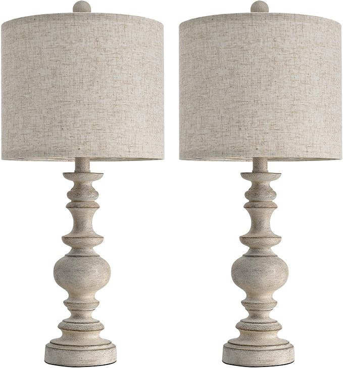 BOBOMOMO 24" Farmhouse Retro Table Lamp Set of 2, Traditional Resin Lamps - Image 7