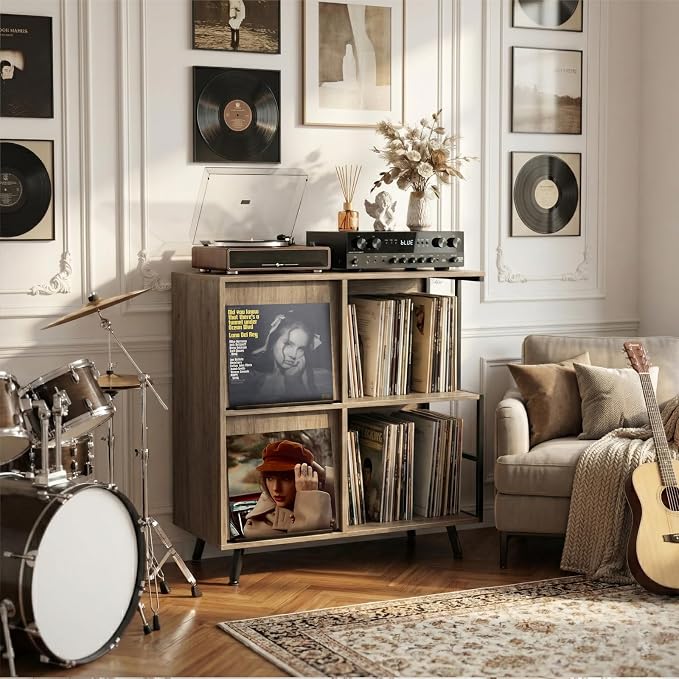 Faesun 3 Tier Flip Top Record Player Stand, Vinyl Record Storage Holds up to - Image 2