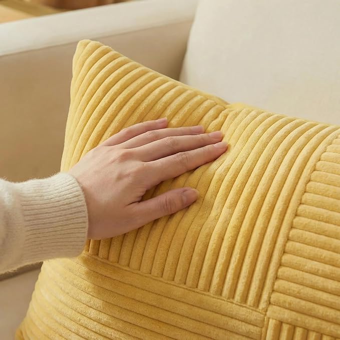 Fancy Homi 2 Packs Yellow Lumbar Decorative Throw Pillow Covers 12x20 Inch - Image 3