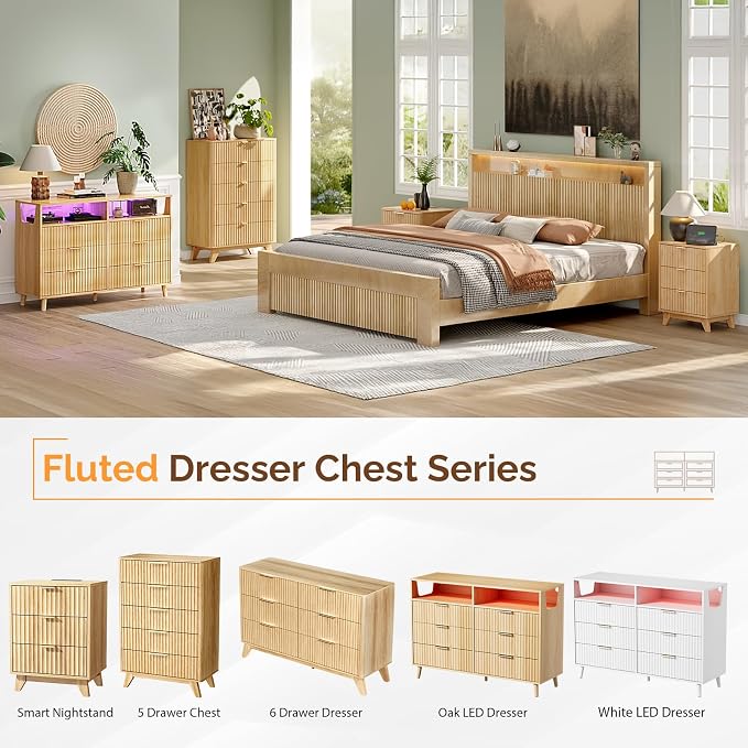 VINGLI Fluted Dresser Led, 6 Drawer Dresser - Image 6