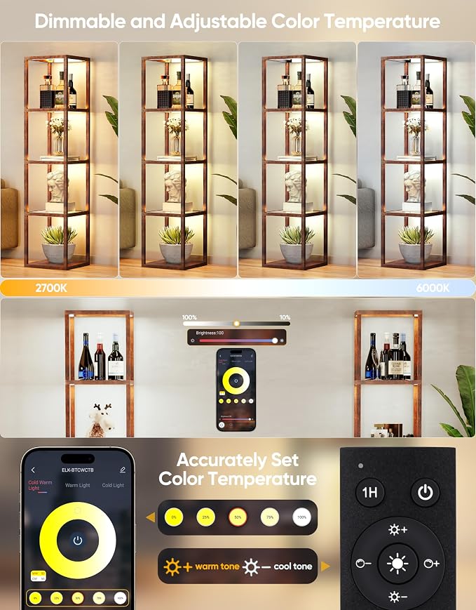 PARTPHONER Floor Lamp Glass Display Shelf - Image 4