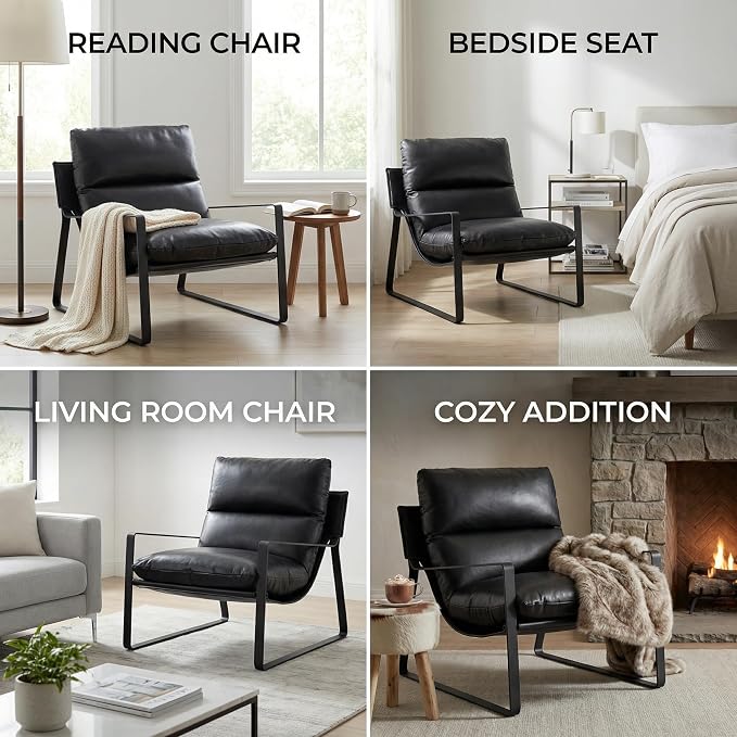 LukeAlon Modern PU Leather Accent Armchairs Set of 2, Upholstered Living Room - Image 9