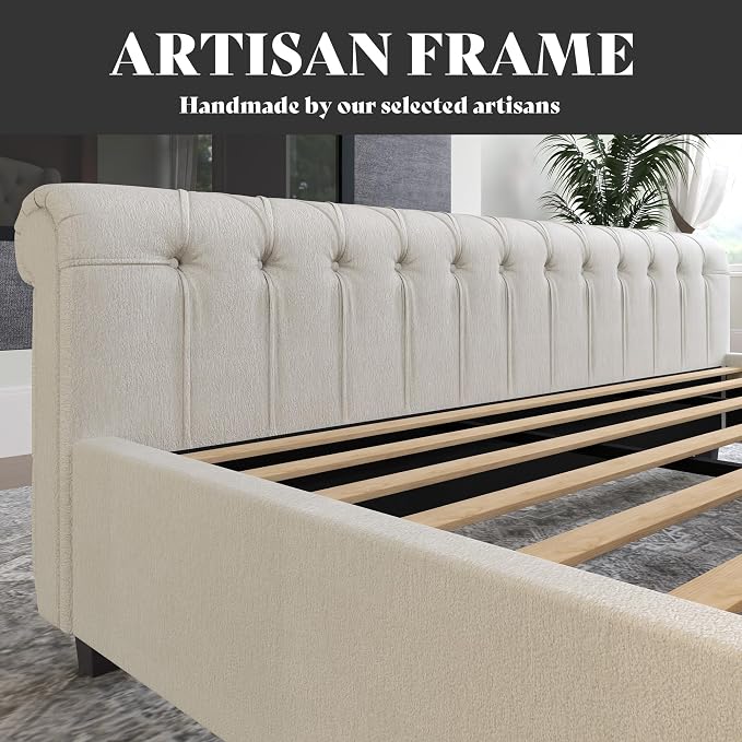 AMERLIFE California King Size Platform Bed Frame, Velvet Upholstered Sleigh Bed - Image 7